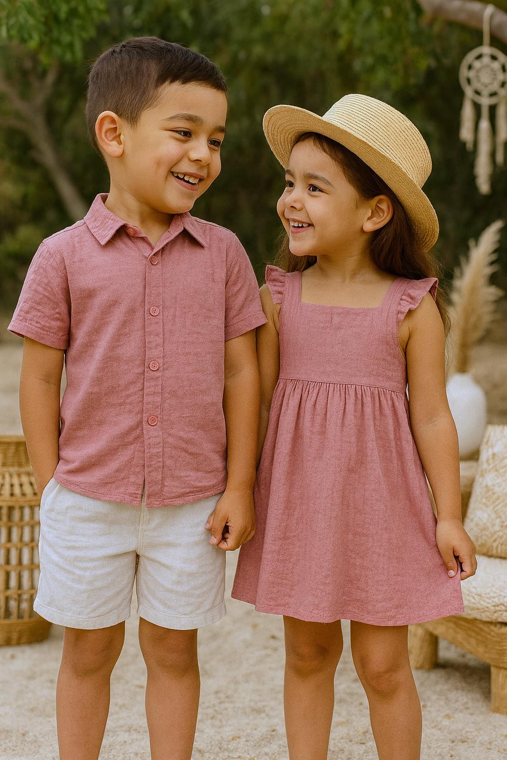 Pink Brother & Sister matching outfit, Sibling Outfit, Linen Rayon blend Sibling matching Outfit