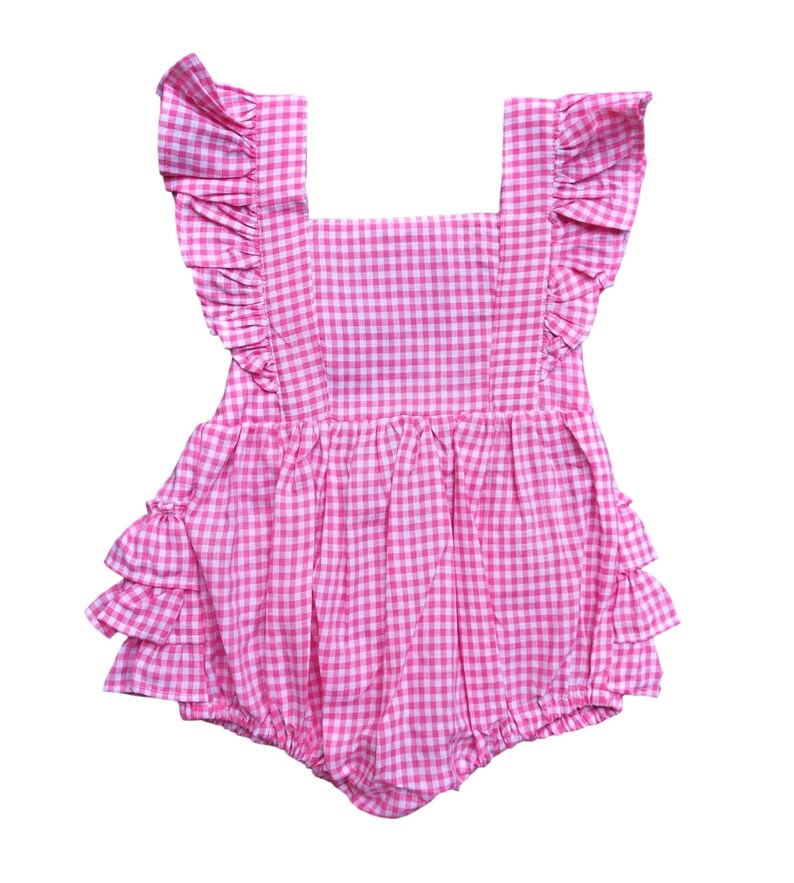Pink Gingham Romper Sunsuit Ruffle Romper Flutter sleeve Romper Baby Girl Romper Pink Checked Romper Baby Shower Gift Summer Romper