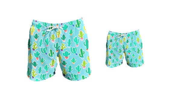 father and baby matching swim trunks