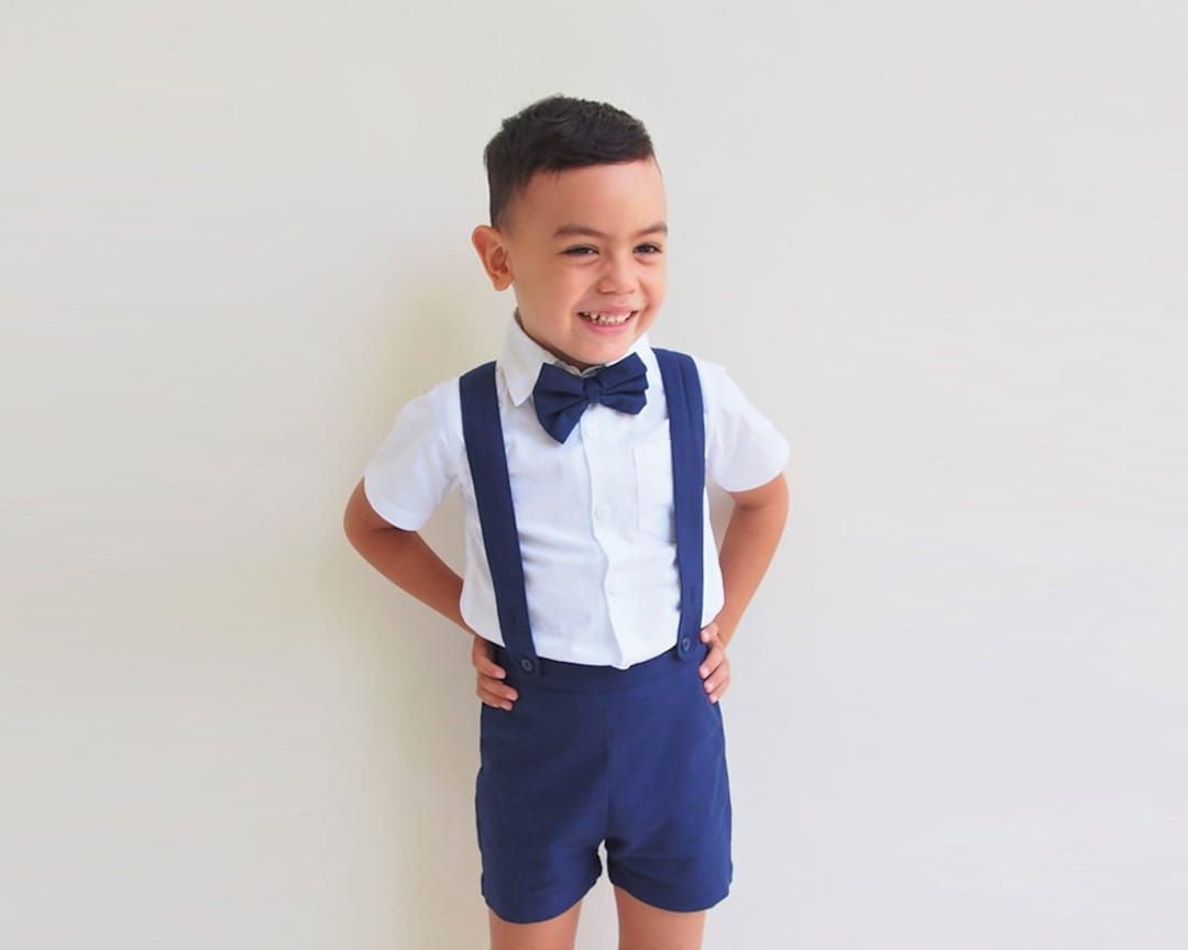 Boy Suspender Shorts Navy Linen Shorts page Boy christening Outfit ring Bearer baptism shorts With Braces baby Boy Wedding Suit Etsy Canada