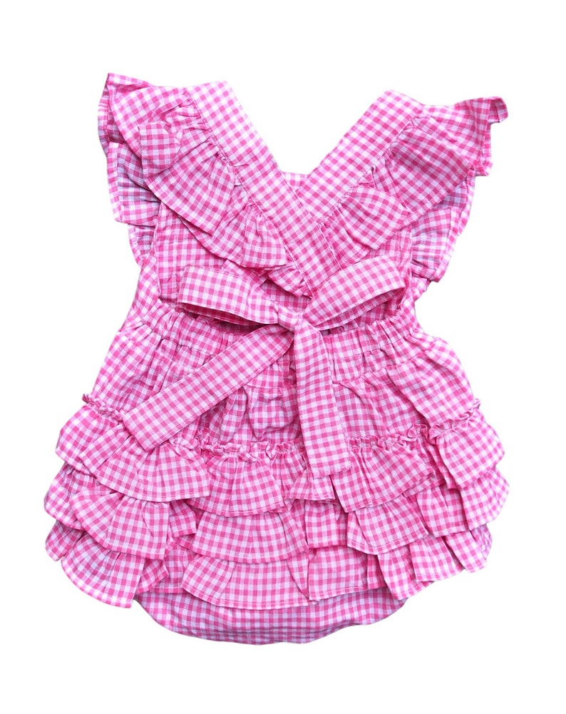 Pink Gingham Romper Sunsuit Ruffle Romper Flutter sleeve Romper Baby Girl Romper Pink Checked Romper Baby Shower Gift Summer Romper