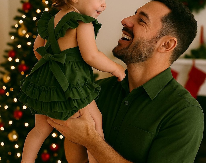 Matching Family Christmas Outfit, Green Mommy and me Dresses, Daddy & me matching Outfit, Father and Daughter matching Outfit