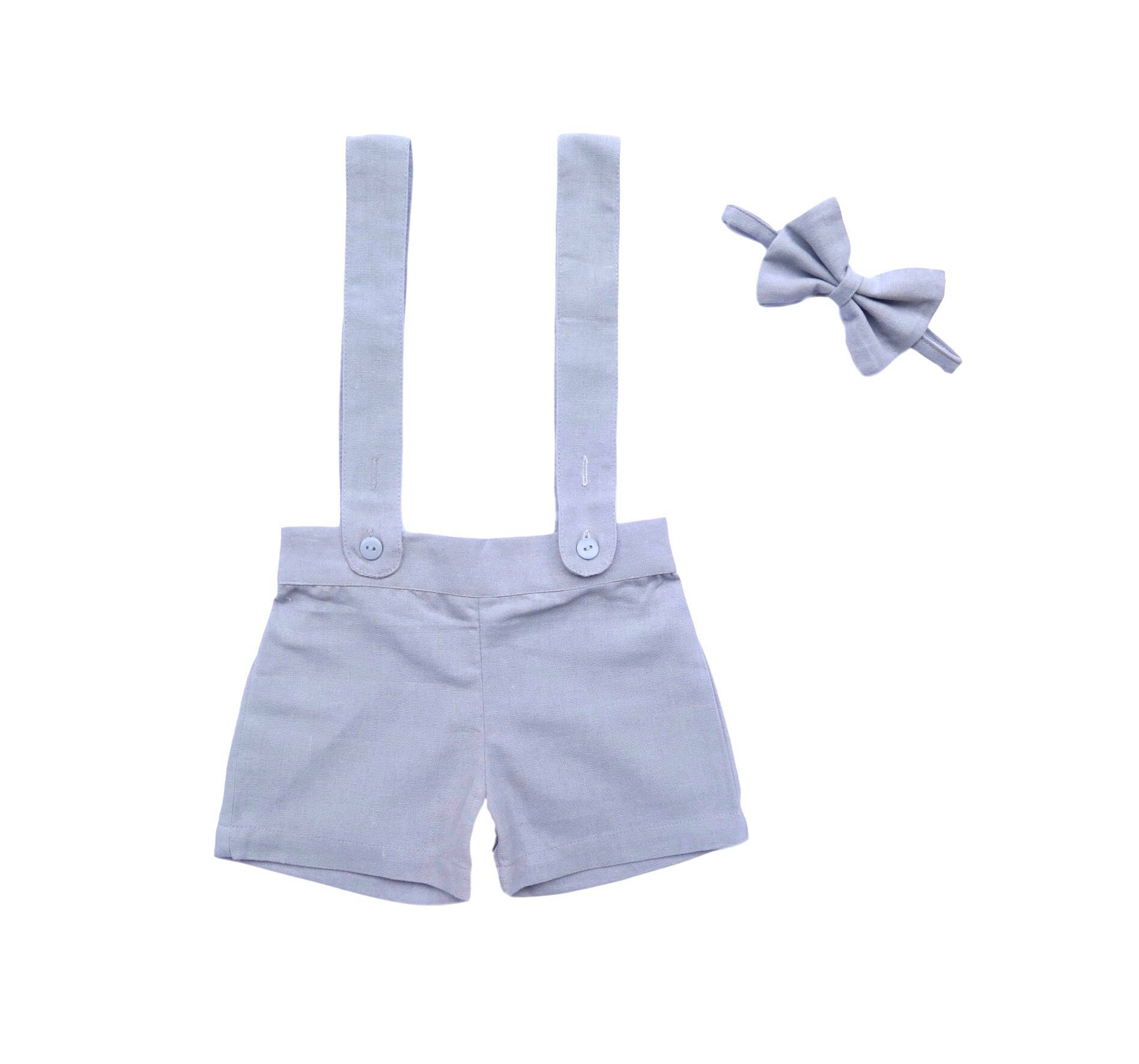 Boy Suspender Shorts Light Grey linen Shortspage Etsy