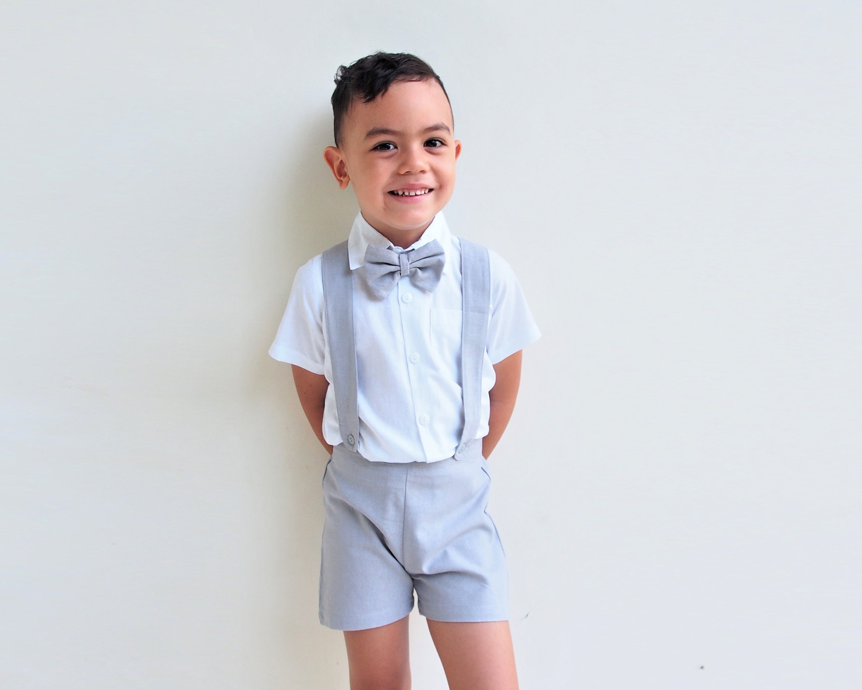 Boys grey shorts with braces discount