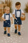 Navy Boy Suspender Shorts | Dark Blue Linen Blend Outfit product logo