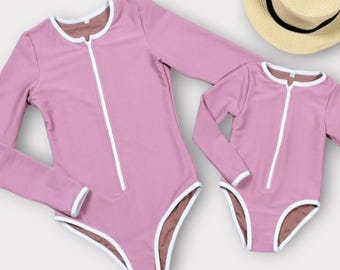 Mommy and me Swimsuit, matching mother daughter swimsuit, matching Rash guard swimsuit, Matching long sleeved swimsuits, Eco rib swimsuit,