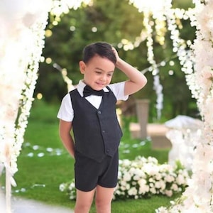 4pcs. Ring Bearer Suit | Page Boy Suit | Ring Bearer Outfit | Page Boy Outfit | Baptism Shorts with Suspenders | Boy linen Blend Suit