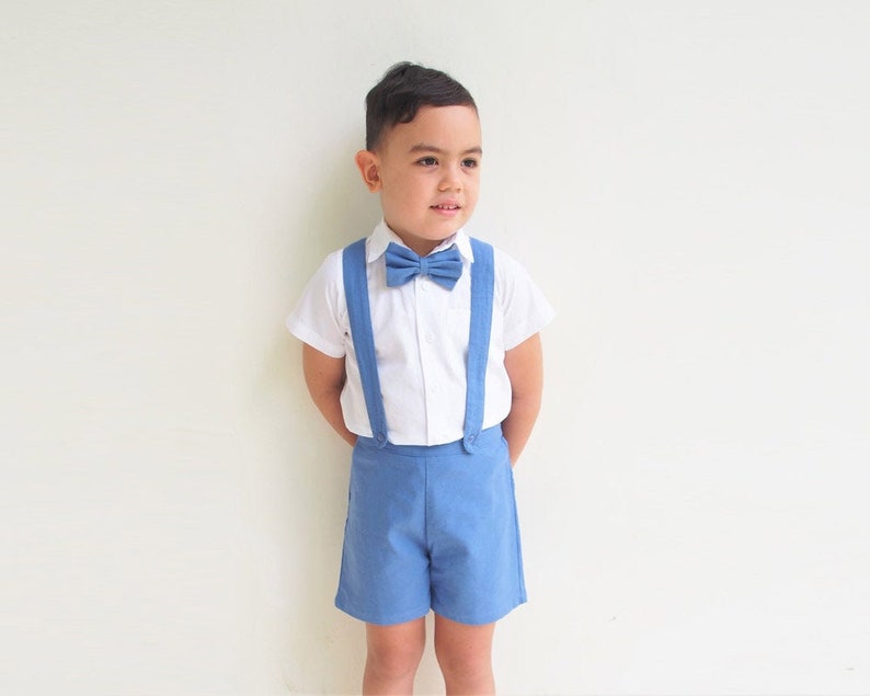 Boy Suspender Shorts Blue Linen Shorts Page Boy Suit Etsy