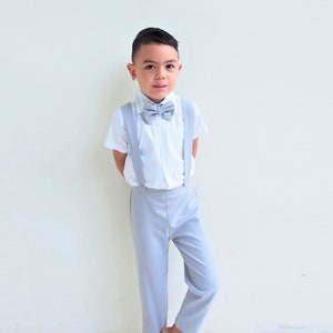 3pcs. Boy Linen Suit Ring Bearer Suit Page Boy Suit Ring Bearer Outfit Page Boy Outfit Boy Suspender Pants Boy Wedding Outfit image 2