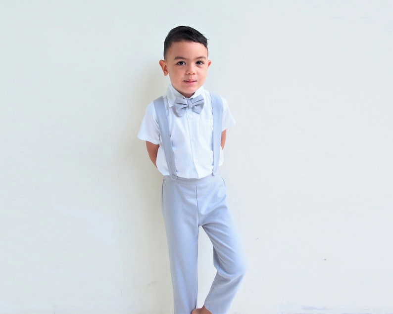 3pcs. Boy Linen Suit Ring Bearer Suit Page Boy Suit Ring Bearer Outfit Page Boy Outfit Boy Suspender Pants Boy Wedding Outfit image 2