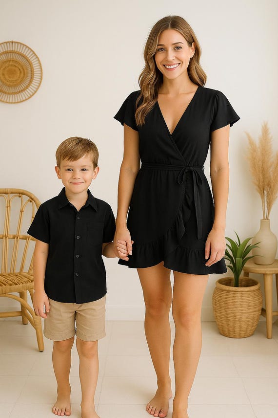 Mother Son Matching Outfit Black, Rayon Mommy and Me Matching Outfits, Mom Son Outfits, Matching Family Resort Wear, Gift for Mom