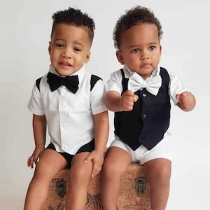 4pcs. Boy Christening Outfit | Boy Suspender pants | Boy Linen Suit | Page Boy | Ring bearer | Baptism Suit | Boy Blazer | Boy Wedding suit