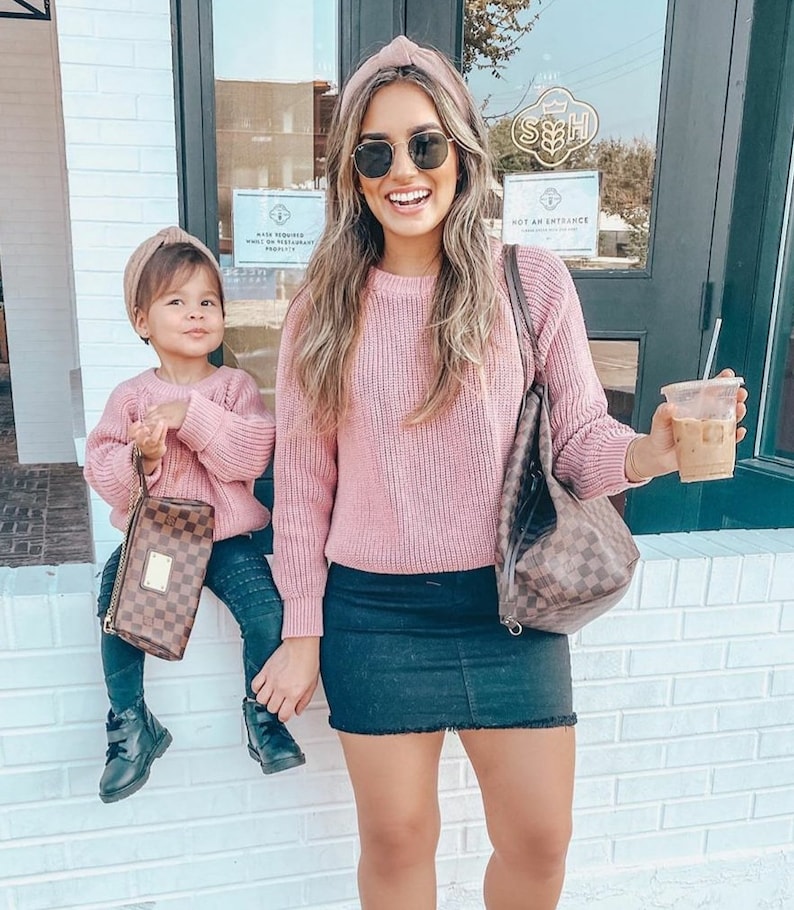 Mommy and me Outfit, blue knitted Sweater ,Knitwear Jumper, Knitwear Sweater, Baby knitted Sweater,mother daughter matching,Matching sweater image 4