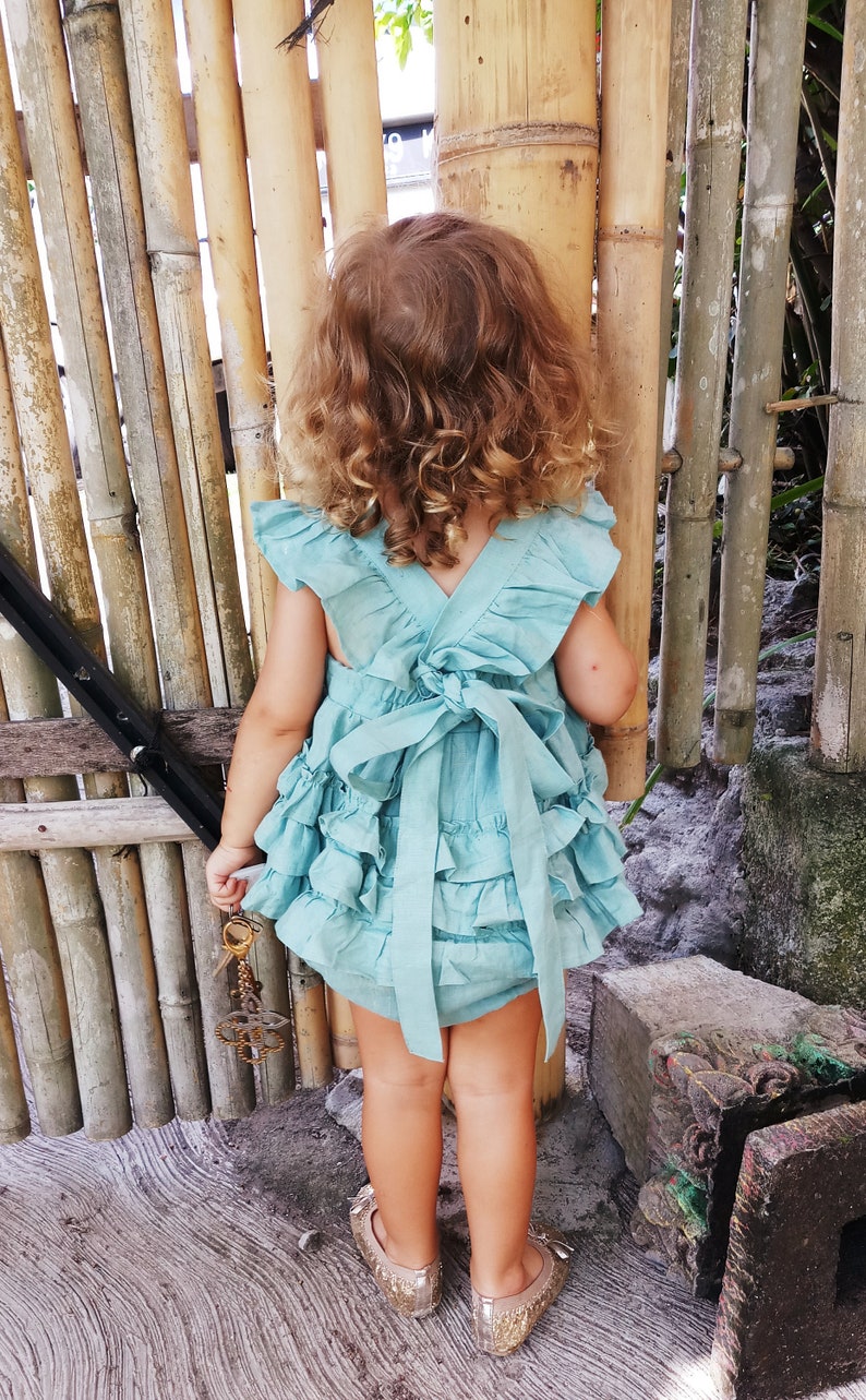 Baby Girl Linen Romper Sage Flutter Sleeve Romper Baby Etsy