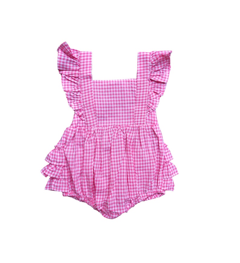 Pink Gingham Romper Sunsuit Ruffle Romper Flutter sleeve Romper Baby Girl Romper Pink Checked Romper Baby Shower Gift Summer Romper