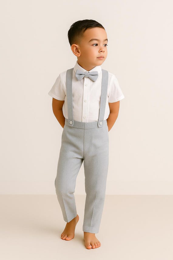 grey dress pants with suspenders Light Boy Suspender | Page Boy Pants | Ring Bearer Outfit | Page Boy Outfit | Baptism Shorts L041824