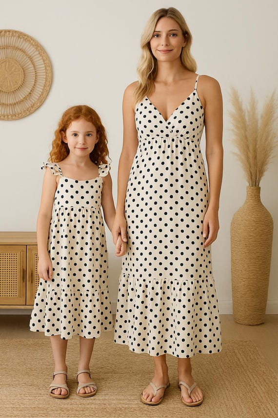 dress matching for ladies Polka Dot Mommy and Me Dresses: Rayon Cotton Blend Family Outfit, Mother Daughter Polka Dot Dress, Mama and Mini Moroccan mother of pearl storage dresser