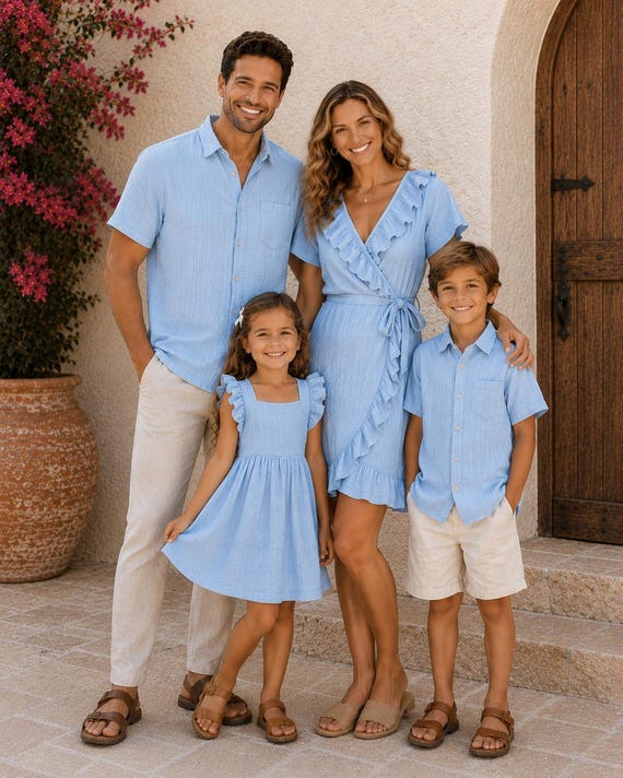 blue and khaki dress Light Muslin Mommy & Me dresses | Mommy Me matching outfits | Mommy and Me outfits Perfect for family photos 2512 Coast Emerald Fit & Size:7Y
