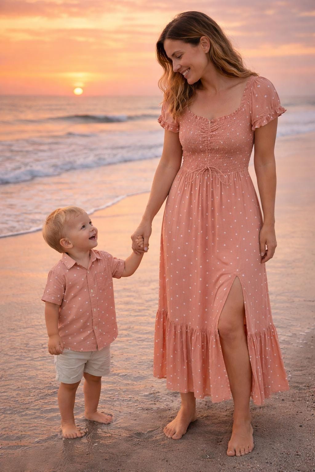 mother son dresses for birthday in india Red & White Handloom Cotton Twining Dresses for Mother-Son Duo by Prathaa