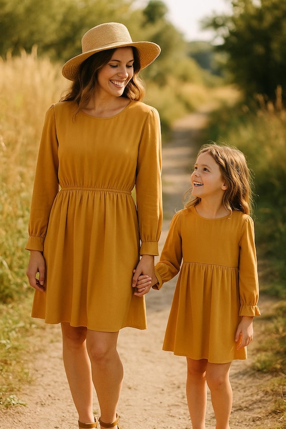 Mommy and Me Fall Dresses | Mustare Mommy and Me Matching outfits | Mommy & Me outfits | Mom Daughter Dress | Autumn Matching Dresses
