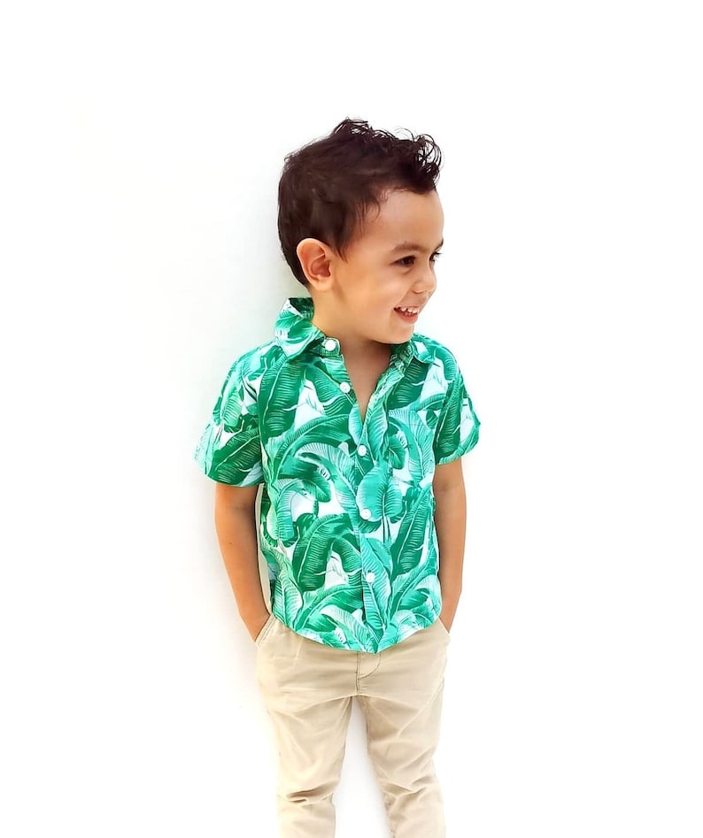 Tropical Shirt, Boy shirt, Banana leaf shirt, beach shirt,summer shirt, party shirt, vacation shirt, Boho Shirt, boy birthday gift, Shirt image 1