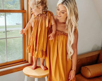 Mommy and Me dresses | Mommy and Me matching outfits | Mommy & me outfits | Mom Daughter Dress | Mustard Matching Dresses | Mom Gift