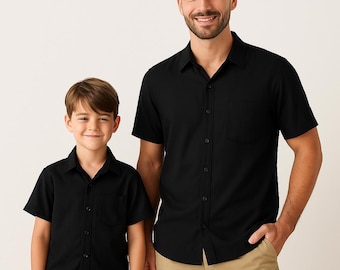 Black Father and son matching shirts, Father and Son Button Down Shirts, Daddy & Me Outfit, Black Dad and Son Shirts, Family Resort Wear