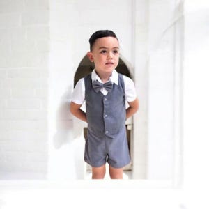 4pcs. Ring Bearer Suit | Page Boy Suit | Ring Bearer Outfit | Page Boy Outfit | Baptism Shorts with Suspenders | Boy linen Blend Suit