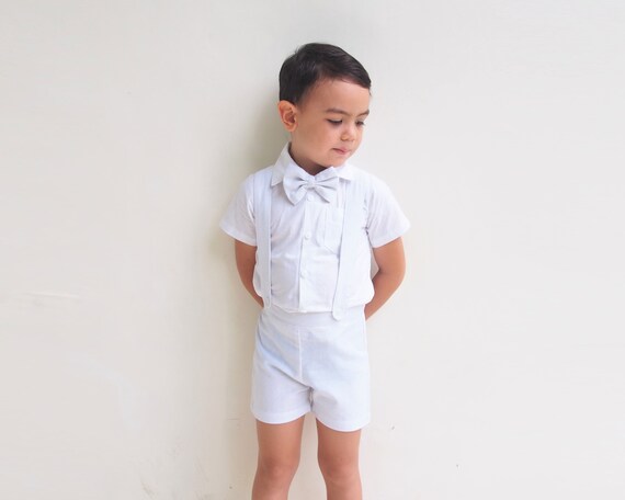 2 Piezas Traje de Bautizo con Pajarita Pantalones Cortos con Tirantes LABIUO Conjunto de Ropa de beb/é para Hombre