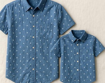 Blue Polkadot Father & Son matching shirts, Father and Son Outfit, Daddy and Me Outfit, Dad and Son Shirts, Father's Day Gift