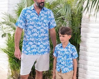 Bijpassende shirts vader en zoon - Blue Palm, vader en zoon outfit, papa en ik shirts, shirts vader en zoon, bijpassende shirts, Vaderdagcadeau