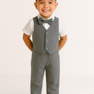4pcs. Charcoal Grey Ring Bearer Suit | Page Boy Suit | Linen Cotton Boy Wedding Suit | Page Boy Outfit | Baptism Suit | Christening Suit