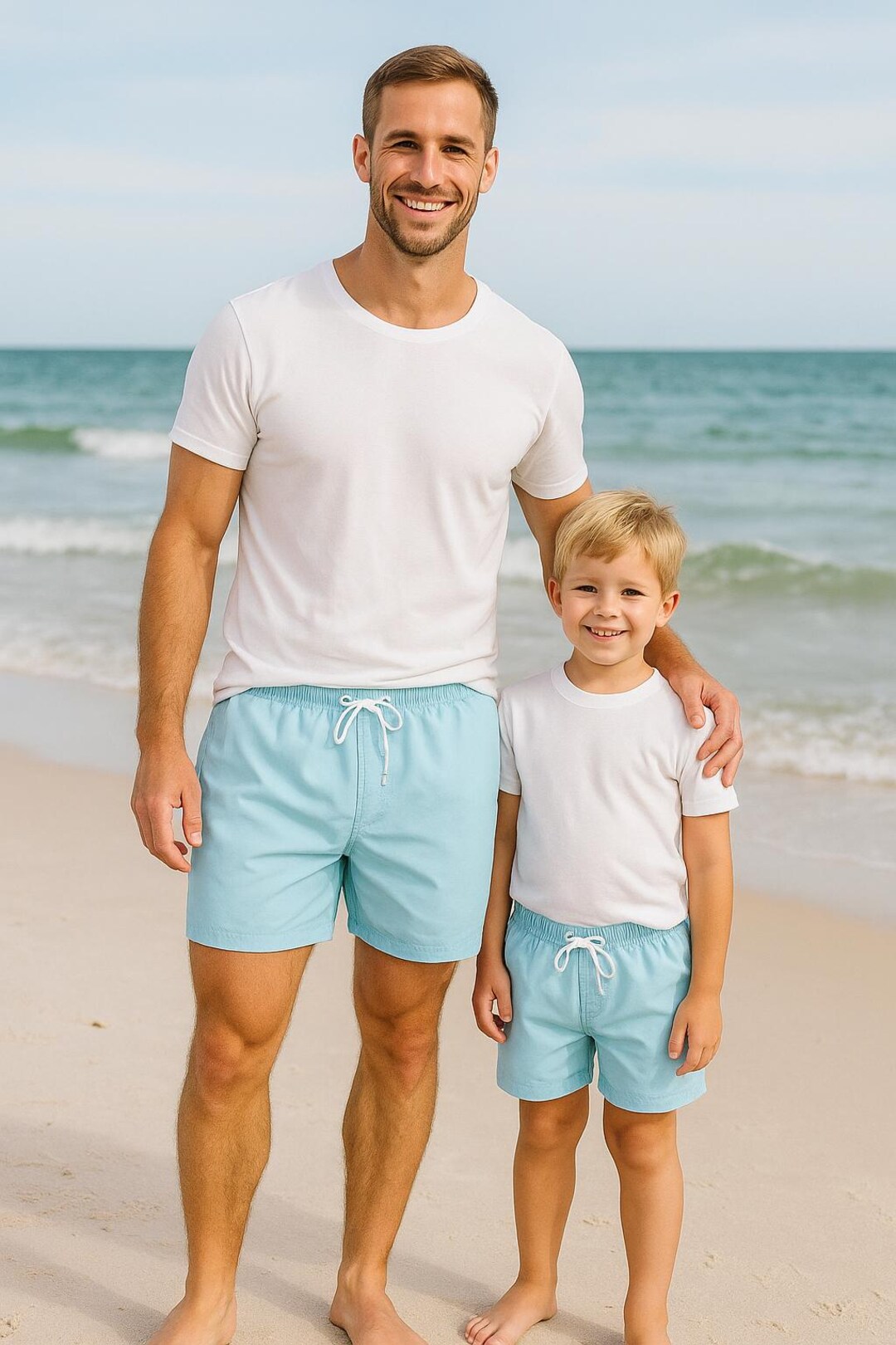 Light Blue Father Son Matching Swim Trunks Father And Son Matching 