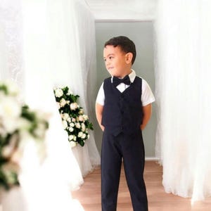 4pcs. Ring Bearer Suit | Page Boy Suit | Ring Bearer Outfit | Page Boy Outfit | Baptism Pants with Suspenders | Boy linen Blend Suit