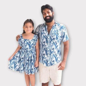 Traje a juego para papá y yo: hoja azul, traje a juego para padre e hija, camisa a juego, camisa tropical, regalo para el día del padre, regalo para papá