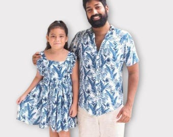 Daddy and me matching Outfit - Blue Leaf, Father and Daughter matching Outfit, Matching Shirt, Tropical shirt, Fathers day Gift,Dad Gift