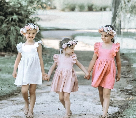 Girl Linen Dress Flower Girl Dress 100% Linen Dress Girl