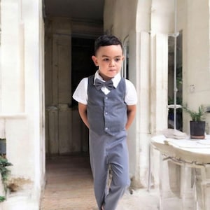 4pcs. Ring Bearer Suit | Page Boy Suit | Ring Bearer Outfit | Page Boy Outfit | Baptism Pants with Suspenders | Boy linen Blend Suit