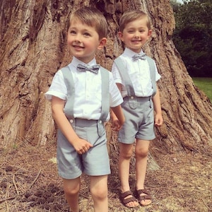 3pcs. Ring Bearer Suit | Page Boy Suit | Ring Bearer Outfit | Christening Outfit | Baptism Shorts with Suspenders | Boy linen Blend Suit