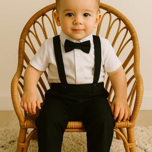 Black Boy Suspender Pants | Page Boy Pants | Ring Bearer Outfit | Page Boy Outfit | Baptism Shorts with Suspenders | Boy linen Blend Pants