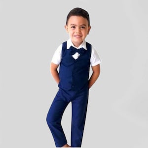 4pcs. Ring Bearer Suit | Page Boy Suit | Ring Bearer Outfit | Page Boy Outfit | Baptism Pants with Suspenders | Boy linen Blend Suit