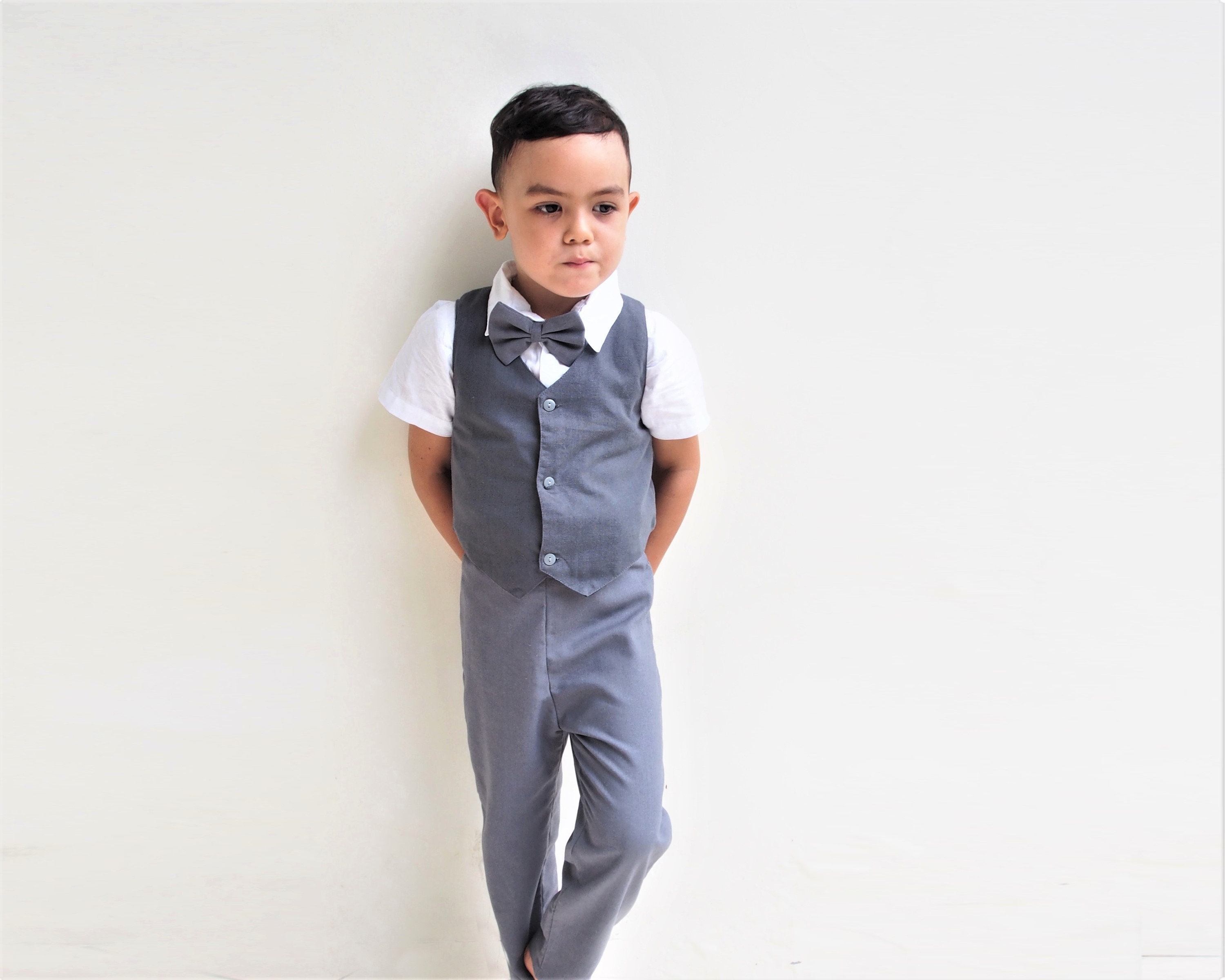 4 Pcs. Boy Christening Outfit Dark Grey Suspender Pants Boy - Etsy