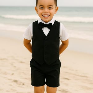 4pcs. Black Ring Bearer Suit | Cotton Linen Page Boy Suit | Ring Bearer Outfit | Christening Suit | Black Baptism Suit | Boy Wedding Suit