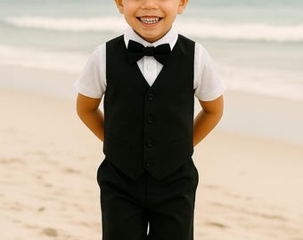 4 pezzi. Abito da paggetto nero / Abito da paggetto in cotone e lino / Abito da paggetto / Abito da battesimo / Abito da battesimo nero / Abito da matrimonio per bambino