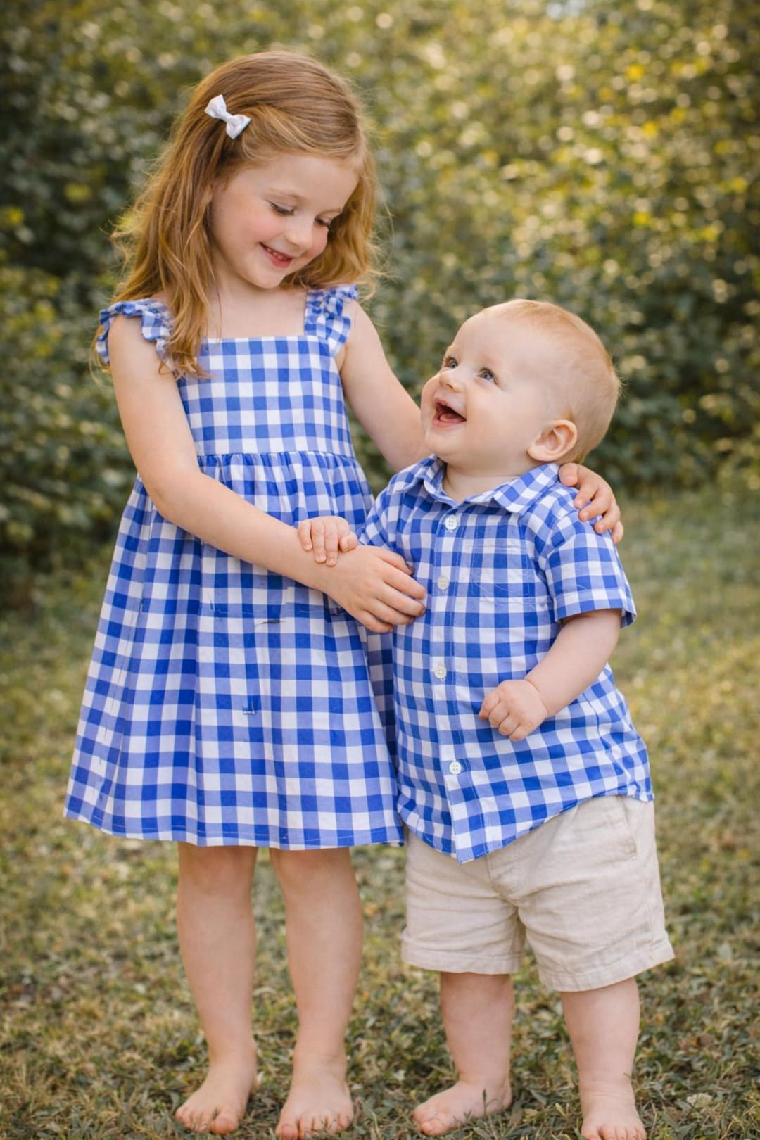 Gingham Brother & Sister Matching Outfit, Checkered Cotton Sibling — free download