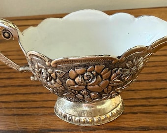Vintage Silverplated Ornate Enameled Creamer