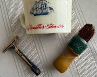 Vintage Old Spice Shaving Mug Shulton Milk Glass Grand Turk Salem Nautical Razor Brush Set