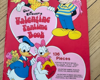 Vintage Walt Disney Valentine Funtime Book – 136 Piece Punch Out Activity Book – 1970s Mickey Minnie Donald Valentines (Almost complete)