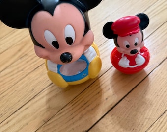 Kavel van 2 vintage Mickey Mouse Roly Poly Weeble Wobble Chime-speelgoed