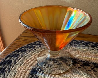 vintage marigold carnival glass sherbet dish